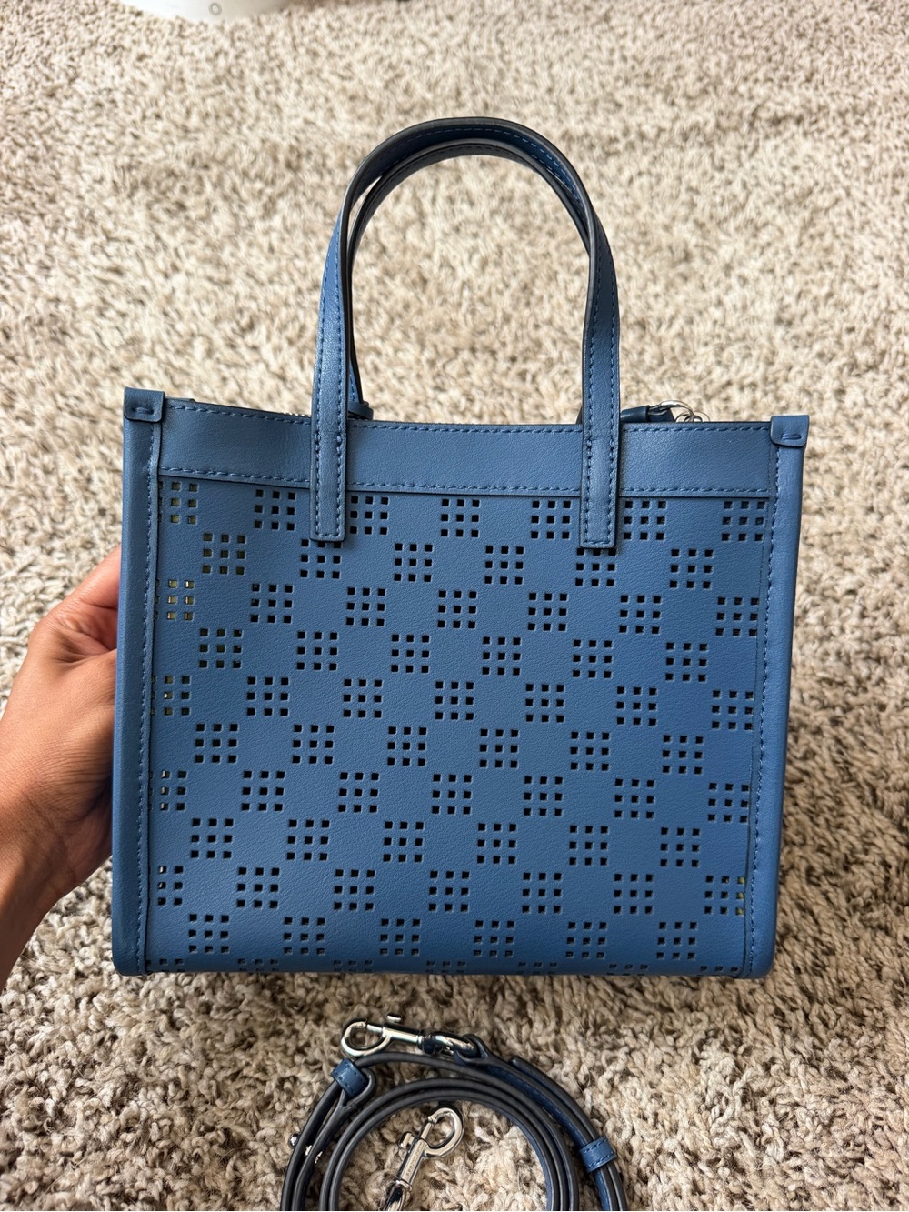 Marc Jacobs Blue Perforated Leather Handbag w/ Crossbody Strap - Picture 2 of 5